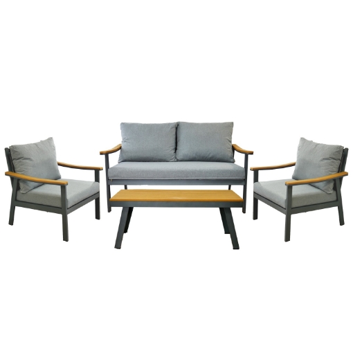 Garden Line Комплект алюминиевой мебели «Lublana» (диван + 2 кресла + столик), серый + серые подушки, ALM9545 - Home Club
