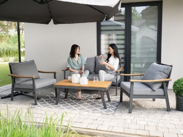 Garden Line Комплект алюминиевой мебели «Lublana» (диван + 2 кресла + столик), серый + серые подушки, ALM9545 - Home Club