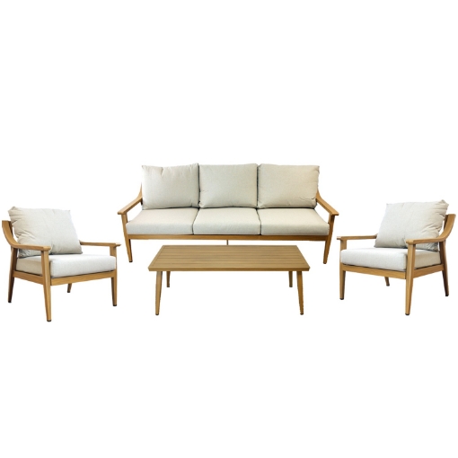 Garden Line Комплект алюминиевой мебели «Никозия» (трехместный диван + 2 кресла + столик), бежевый + бежевые подушки, ALM9552 - Home Club