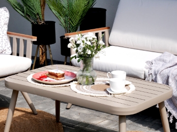 Garden Line Комплект алюминиевой мебели (диван + 2 кресла + столик) бежевого цвета + бежевые подушки, ALM9408 - Home Club