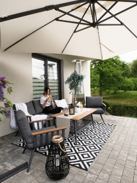 Garden Line Комплект алюминиевой мебели (3-местный диван + 2 кресла + столик), серый + серые подушки, ALM9415 - Home Club