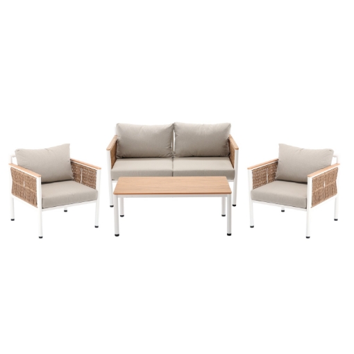 Garden Line Набір Алюмінієвих Меблів «Белград» (Диван + 2 Крісла + Стіл) Бежевий + Бежеві Подушки, ALM9569 - Home Club