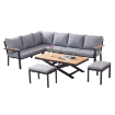 Garden Line Комплект садовой мебели из алюминия и тикового дерева (угловой диван + стол + 2 табурета) антрацит + серые подушки, TEK0411 - Home Club