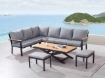 Garden Line Комплект садовой мебели из алюминия и тикового дерева (угловой диван + стол + 2 табурета) антрацит + серые подушки, TEK0411 - Home Club, изображение 7
