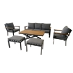 Garden Line Комплект садовой мебели из алюминия и тикового дерева (диван + 2 кресла + стол + 2 табурета) антрацит + серые подушки, TEK0428 - Home Club, изображение 2