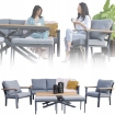 Garden Line Комплект садовой мебели из алюминия и тикового дерева (диван + 2 кресла + стол + 2 табурета) антрацит + серые подушки, TEK0428 - Home Club, изображение 3