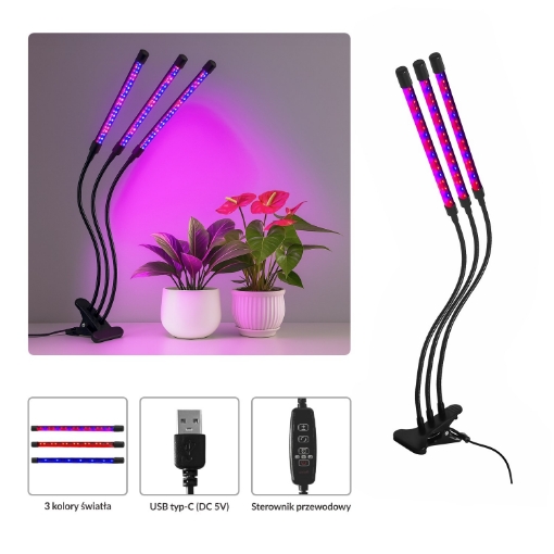 Chomik Лампа Для Зростання Кімнатних Рослин, 3-Різнична Led, EDA3814 - Home Club