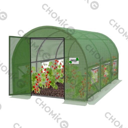 Garden Line 3-сегментний садовий тунель із плівки, зелений, 4 x 2,5 x 2 м, з дверима на петлях, TUN6216 - Home Club