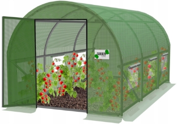 Garden Line 3-сегментний садовий тунель із плівки, зелений, 4 x 2,5 x 2 м, з дверима на петлях, TUN6216 - Home Club