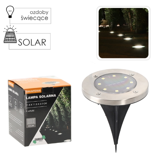 Garden Line Кпл. 4 Сонячні Лампи Грунтові Срібні 11,5 X 11,5 X 2,3 См, SOL6655 - Home Club