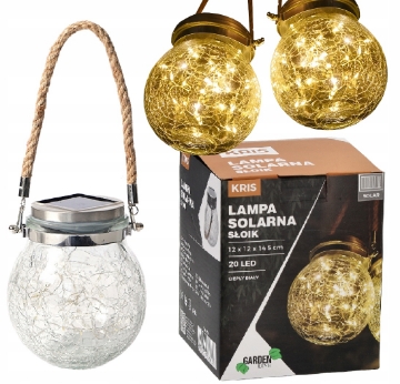 Garden Line Солнечная Лампа - Банка 12 x 12 x 14,5 См Kris 20 Led Теплый Белый, SOL3682 - Home Club