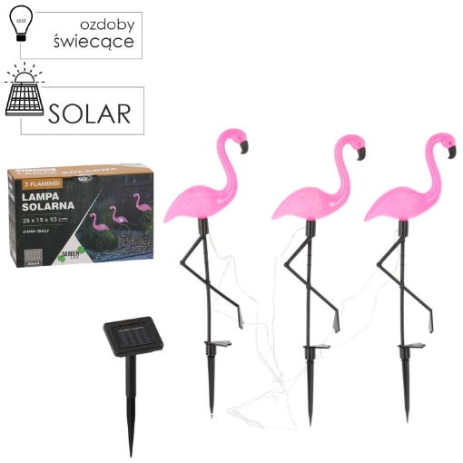 Garden Line Солярна Лампа 25 x 15 x 53 См 3 Фламінги 6 Led Холодний Білий, SOL6087 - Home Club