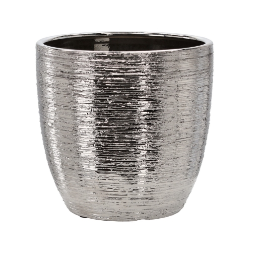 Garden Line Керамический кашпо для цветочного горшка 30 x 30 x 29,5 см, серебристый, ELI2227 - Home Club