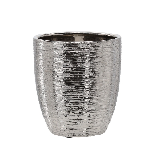 Garden Line Керамический кашпо для цветочного горшка 25 x 25 x 25 см, серебристый, ELI2234 - Home Club