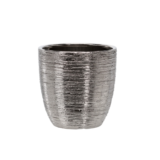Garden Line Керамический кашпо для цветочного горшка 20 x 20 x 22 см, серебристый, ELI2241 - Home Club