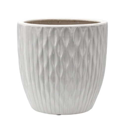 Garden Line Керамический кашпо для цветочного горшка 39 x 39 x 39 см, белый глянцевый, ELI2401 - Home Club