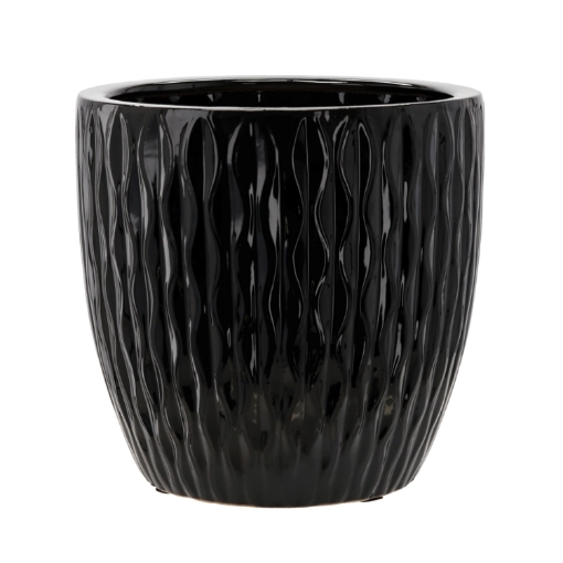 Garden Line Керамический кашпо для цветочного горшка 39 x 39 x 39 см, черный глянцевый, ELI2432 - Home Club