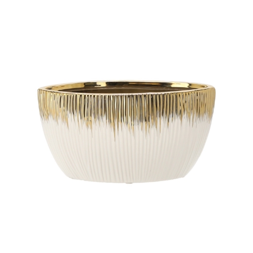 Garden Line Керамический кашпо для цветочного горшка 16 x 12 x 14 см, бело-золотой, ELI2463 - Home Club