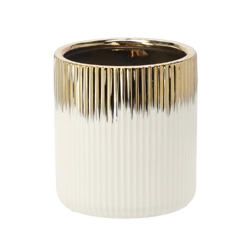 Garden Line Керамический кашпо для цветочного горшка 15 x 15 x 16 см, золотисто-белый, ELI3352 - Home Club