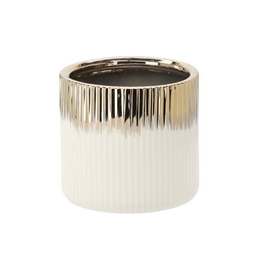 Garden Line Керамический кашпо для цветочного горшка 15 x 15 x 13,5 см, золотисто-белый, ELI3369 - Home Club