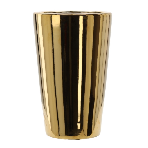 Garden Line Керамический кашпо для цветочного горшка 32,5 x 32,5 x 53,5 см, золотой, гладкий, ELI3420 - Home Club