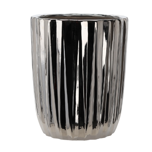 Garden Line Керамический кашпо для цветочного горшка 39,5 x 39,5 x 48,5 см, серебристый с полосками, ELI3444 - Home Club
