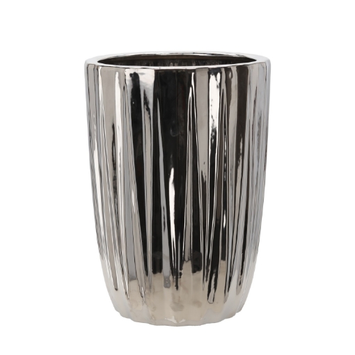 Garden Line Керамический кашпо для цветочного горшка 31,5 x 31,5 x 44,5 см, серебристый с полосками, ELI3451 - Home Club