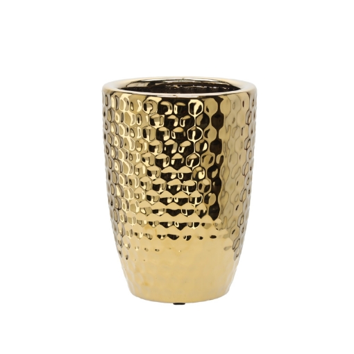 Garden Line Керамический кашпо для цветочного горшка 25,5 x 25,5 x 34,5 см, золотой цвет «медовый сот», ELI3499 - Home Club