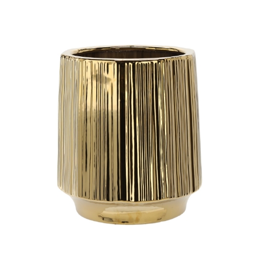 Garden Line Керамический кашпо для цветочного горшка 32 x 32 x 35,5 см, золотой, с рельефной текстурой, ELI3543 - Home Club
