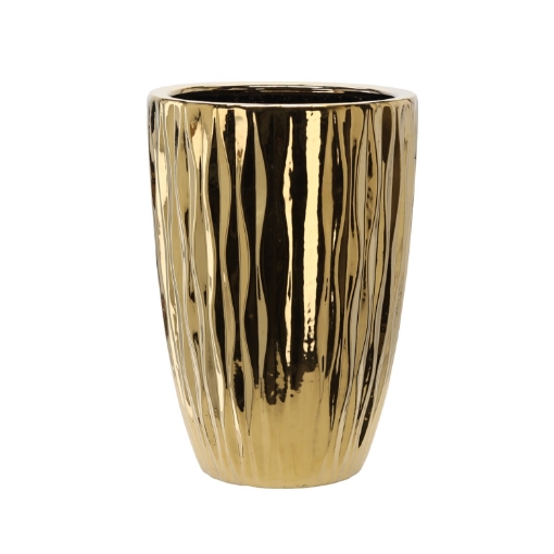 Garden Line Керамический кашпо для цветочного горшка 37 x 37 x 46 см, золотой блеск, ELI3574 - Home Club