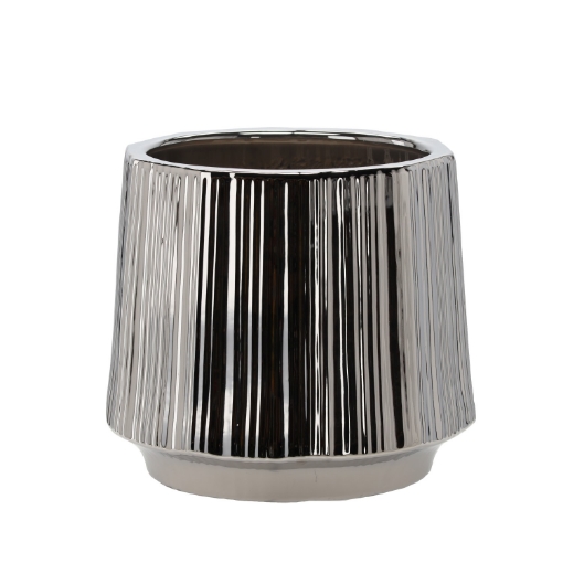 Garden Line Керамический кашпо для цветочного горшка 44 x 44 x 40 см, серебристый, с рельефной текстурой, ELI0275 - Home Club