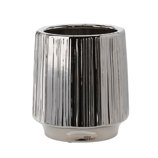 Garden Line Керамический кашпо для цветочного горшка 32 x 32 x 35,5 см, серебристый, с рельефной текстурой, ELI0282 - Home Club