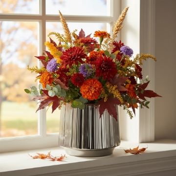 Garden Line Керамический кашпо для цветочного горшка 32 x 32 x 35,5 см, серебристый, с рельефной текстурой, ELI0282 - Home Club