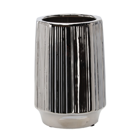 Garden Line Керамический кашпо для цветочного горшка 22 x 22 x 32,5 см, серебристый, с рельефной текстурой, ELI0299 - Home Club