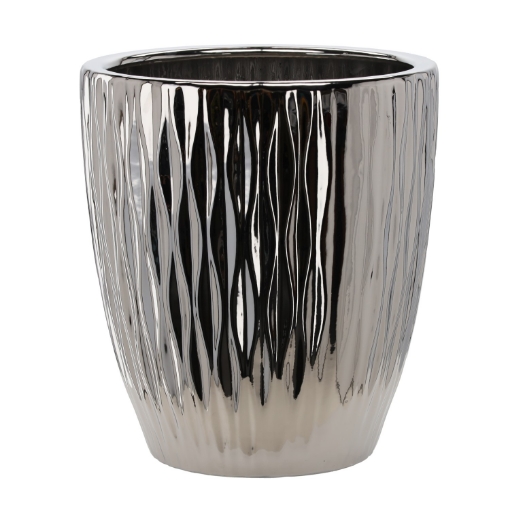 Garden Line Керамический кашпо для цветочного горшка 45 x 45 x 51,5 см, серебристый глянцевый, ELI0305 - Home Club