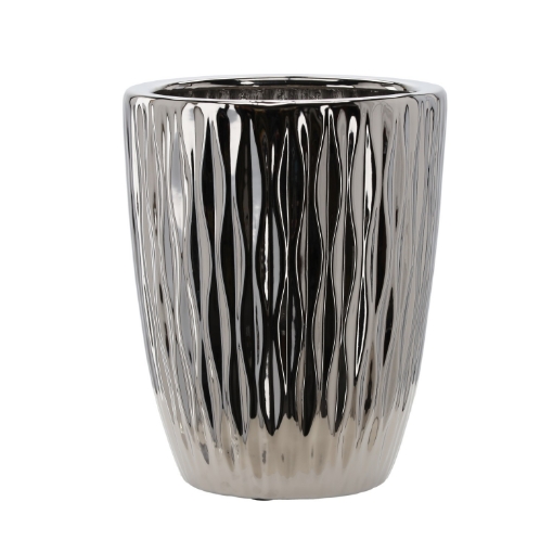 Garden Line Керамический кашпо для цветочного горшка 37 x 37 x 46 см, серебристый глянцевый, ELI0312 - Home Club