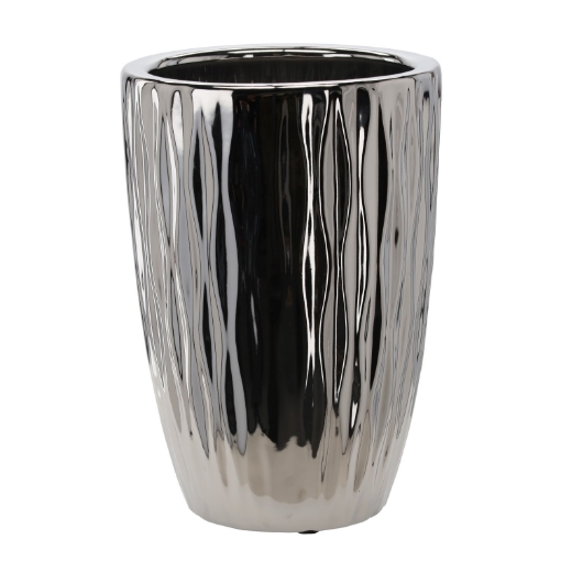 Garden Line Керамический кашпо для цветочного горшка 29 x 29 x 41,5 см, серебристый блестящий, ELI0329 - Home Club