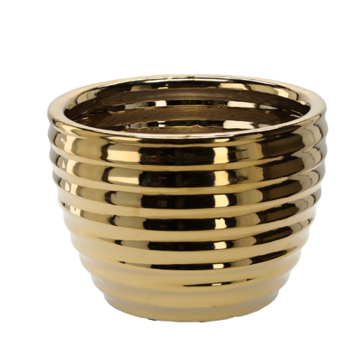 Chomik Керамический кашпо для цветочного горшка 28 x 28 x 20 см, золотой, с рельефным узором, ELI2428 - Home Club
