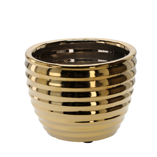 Chomik Керамический кашпо для цветочного горшка 22,5 x 22,5 x 16,5 см, золотой, с рельефным узором, ELI2435 - Home Club