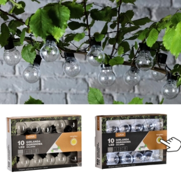 Garden Line Солнечная гирлянда для сада, длина 2 + 1,8 м, Luca 10 Led, холодный белый цвет, SOL3590 - Home Club