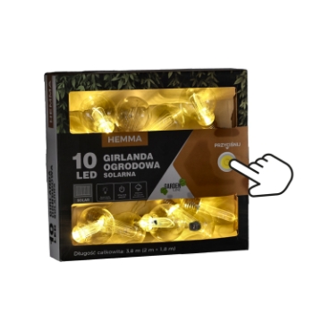 Garden Line Солярна Гірлянда Для Саду, Довжина 2 + 1,8 М, Hemma, 10 Світодіодів, Тепло-Білий, Велика Лампа, SOL3606 - Home Club