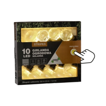 Garden Line Солнечная гирлянда для сада, длина 2 + 1,8 м, полоски, 10 светодиодов, теплый белый свет, SOL3613 - Home Club