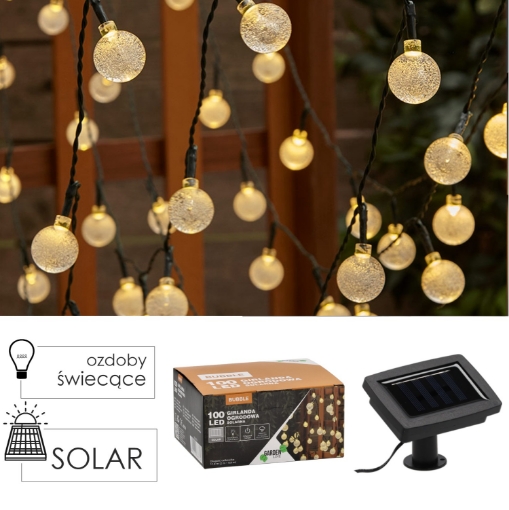 Garden Line Солнечная гирлянда для сада, длина 2 + 9,9 м, Bubble, 100 светодиодов, теплый белый свет, SOL3774 - Home Club