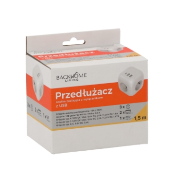 Chomik Продовжувач Кубик З 3 Гнездами 230 В І 3 Гнездами Usb 1,5 М Білий, KAB2578 - Home Club