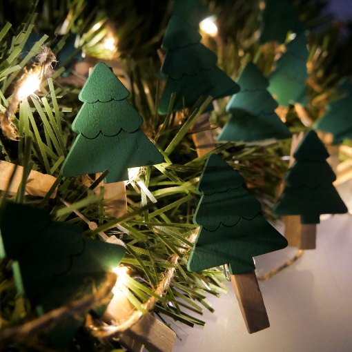 Chomik Світловий Ланцюг Led На Батареях - Дерев'Яні Ялинки З Кліпсом, LED3959 - Home Club