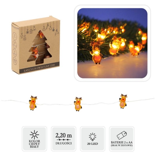 Chomik Светодиодная гирлянда Reniferki 20L, работает от батареек, LED4161 - Home Club