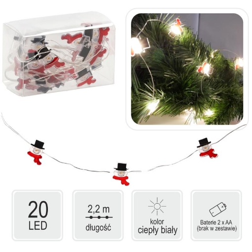 Chomik Световая цепь Led «Снеговик» 20 л, работает от батареек, LED0207 - Home Club