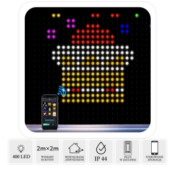 Chomik Смарт-Світлодіодна Завіса 400L Мультикольорова, 2 X 2 М, З Пультом Внутрішнього/Зовнішнього Контролю, LED8240 - Home Club