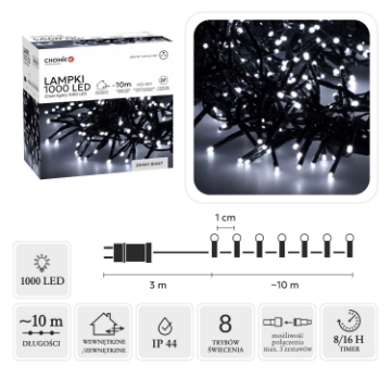 Chomik Світлодіодні Лампи Cluster 1000L Холодний Білий, Довжина 3 + 10 М Внутрішній/Зовнішній, LED8219 - Home Club