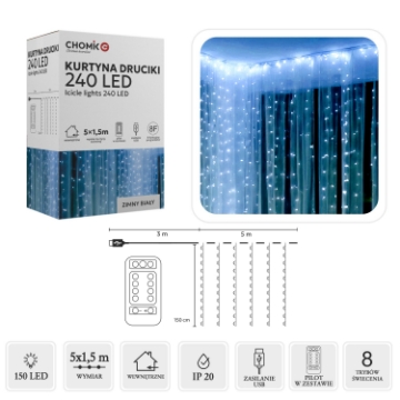 Chomik Световая Завеса Druciki 240L Холодный Белый, 5 x 1,5 М, Usb, С Пультом Дистанционного Управления, LED8486 - Home Club